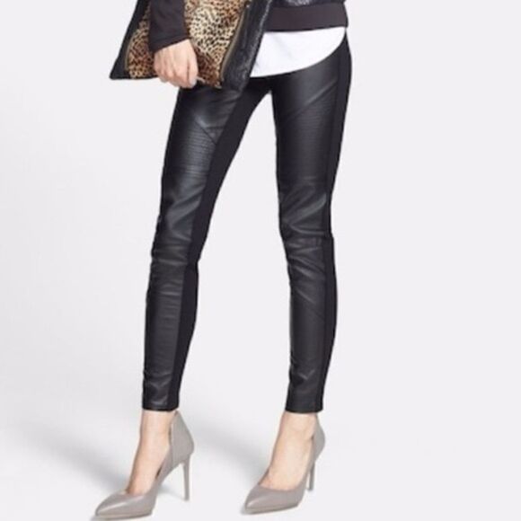 NWT  New Nordstrom Trouve Black faux leather leggings Matte finish moto M $98 - Picture 1 of 14